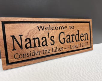 Custom Garden Sign, Personalized Nana Grandma Garden Decor, Carved Wood Mothers Day Gift, Potting Shed Greenhouse Sign, Gardener Gift