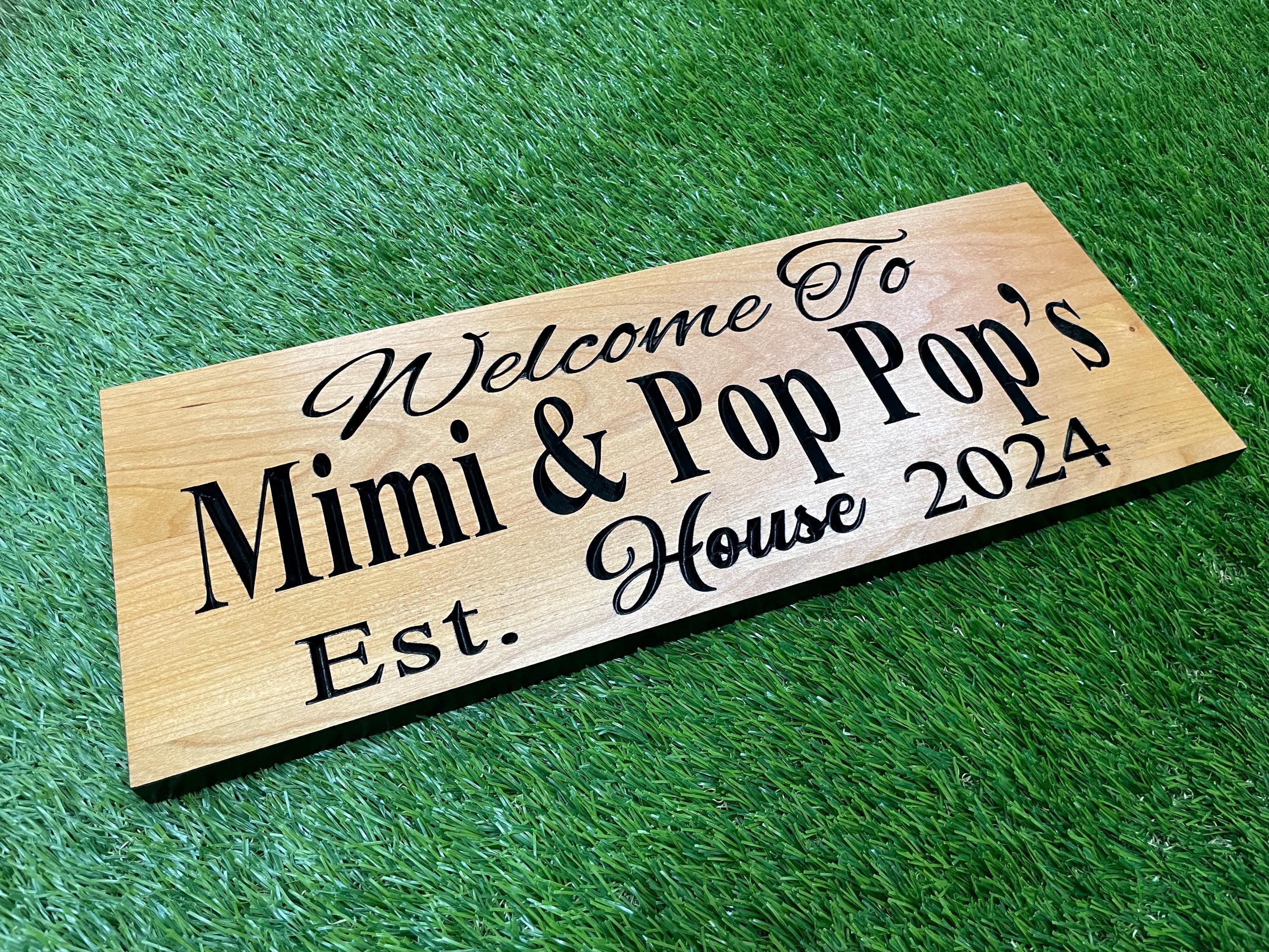 Custom Carved Hardwood Family Sign: Mimi & Papa, GiGi and Pops