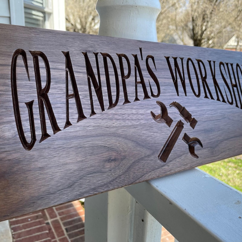 Custom Wood Workshop Sign: Grandpa's Garage - Rustic Carved Gift