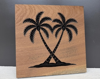 Palm Tree Wood Sign, Carved Hardwood Beach Decor, Coastal Home Sign, Tropical Wall Art, Beach House Gift