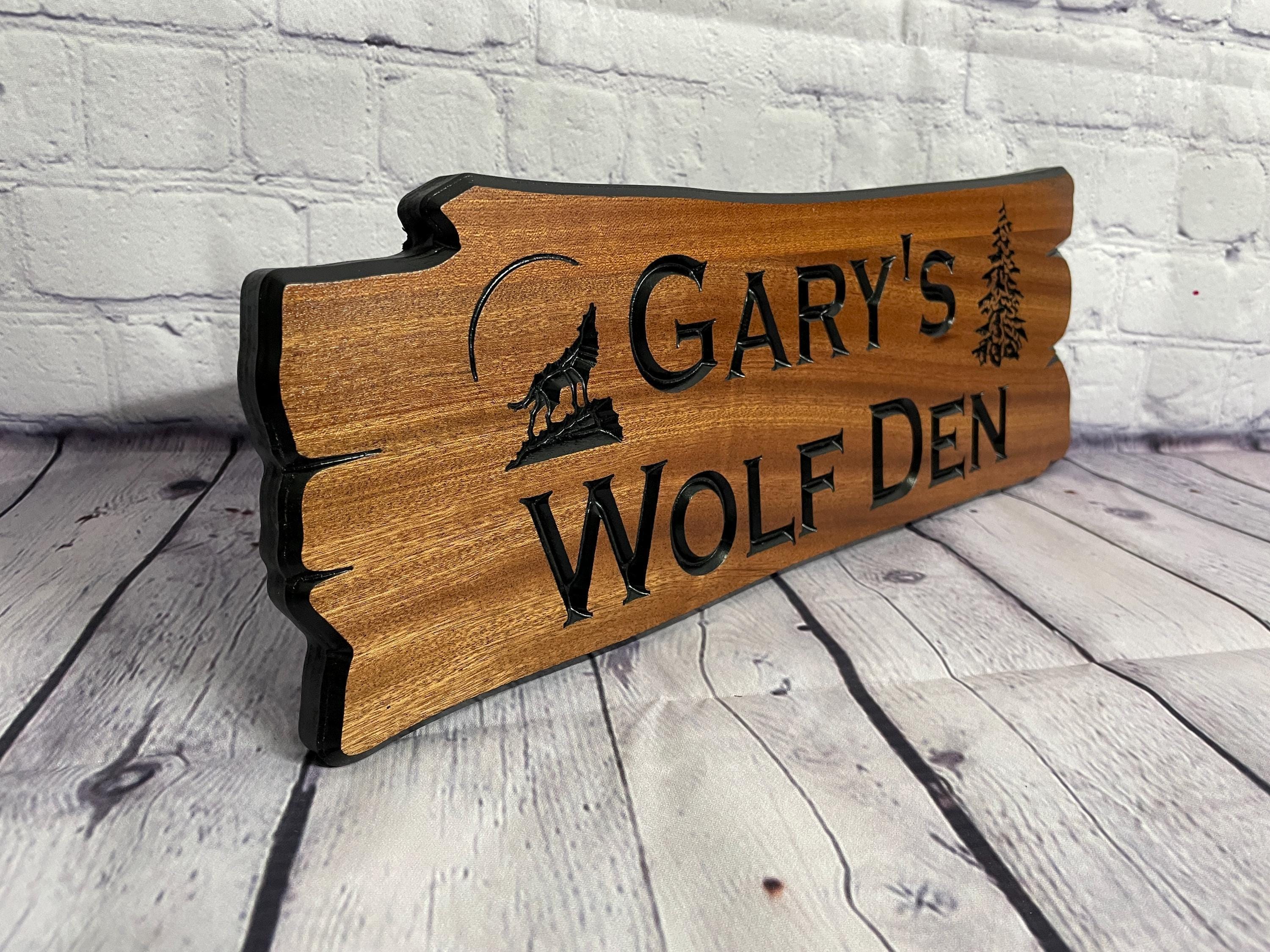 Personalized Wolf Den Sign: Rustic Carved Wood, Farmhouse Decor
