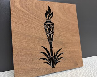 Tiki Torch Wood Sign, Carved Tropical Beach Decor, Coastal Patio Sign, Pool Bar Wall Art, Luau Party Décor