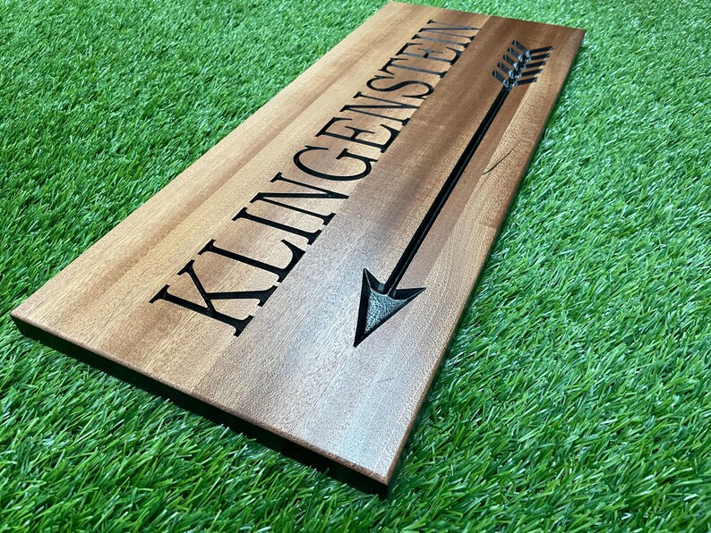 House Number Sign With Arrow Left / Right Engraved Wood Address Sign