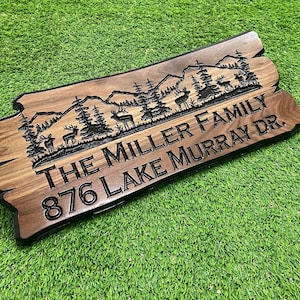 Personalized Rustic Wood Sign: Cabin, Address, Welcome