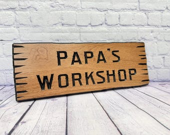 Grandpa Christmas Gift Custom Wood Live Edge, Workshop Sign Grandpa Birthday Gift, Papa Shop Sign Carved Hardwood, Grandpa Gift