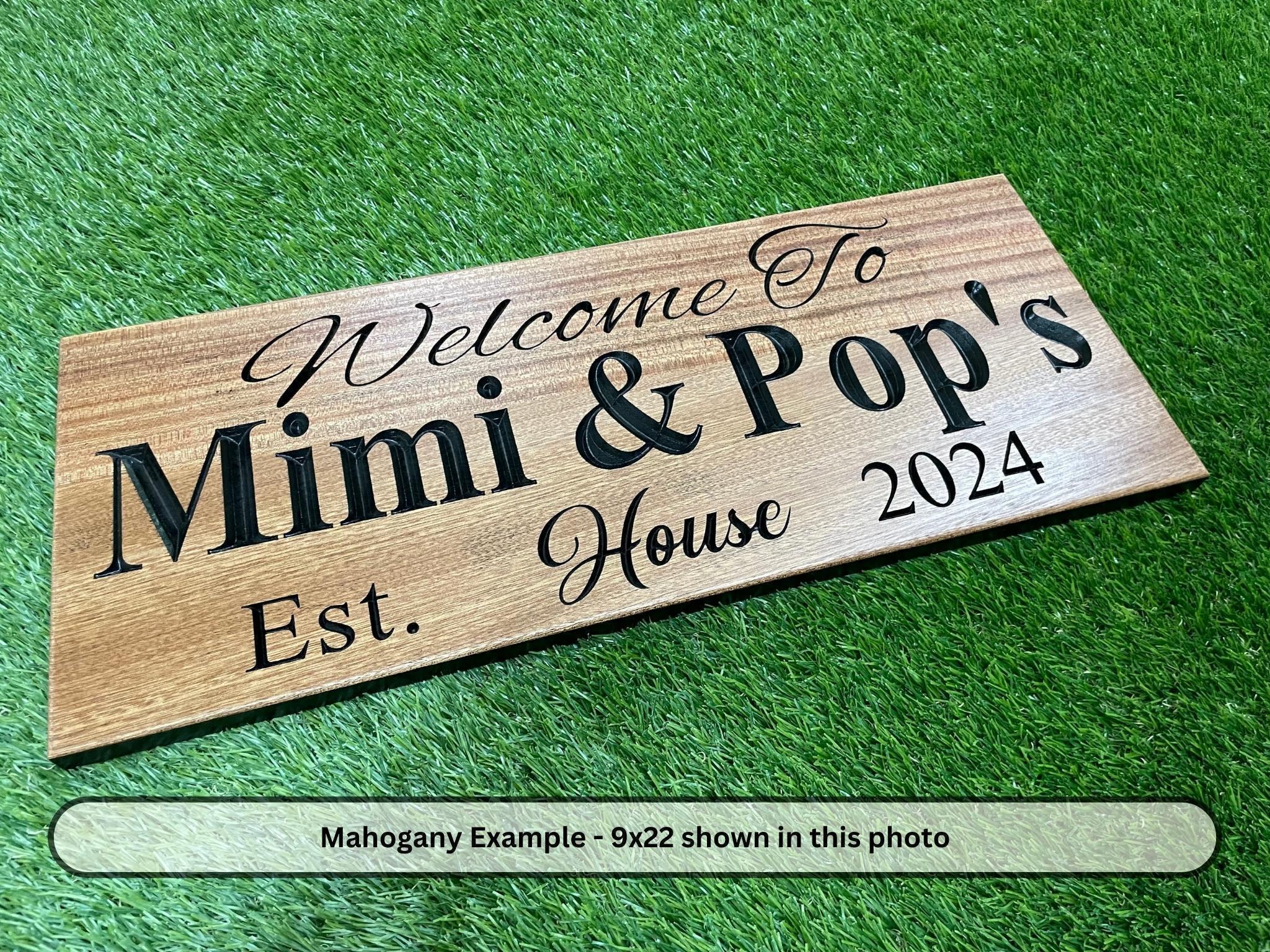 Custom Carved Hardwood Family Sign: Mimi & Papa, GiGi and Pops