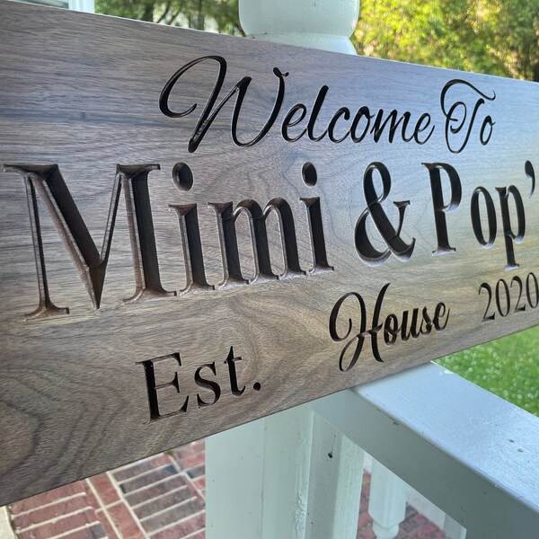 Custom Carved Mimi & Papa, GiGi and Pops custom sign, Made from 100% American Hardwood Family Sign Wooden Signs, GN-W Rustic Timber Mom Gift