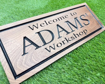 Custom Workshop Sign, Personalized Garage Sign for Dad, Carved Wood Shop Decor, Woodworker Handyman Gift, Fathers Day Retirement Gift