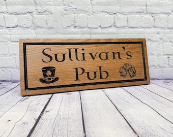 Leprechaun Hat Shamrock Carved Hardwood, Irish Pub Bar Sign Personalized, Home Bar Gift for Him