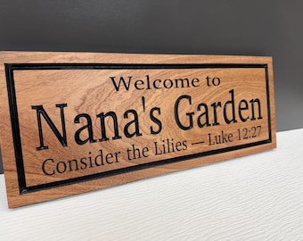 Custom Garden Sign, Personalized Nana Grandma Garden Decor, Carved Wood Mothers Day Gift, Potting Shed Greenhouse Sign, Gardener Gift
