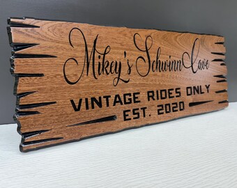 Vintage Car Sign Custom Wood, Personalized Classic Car Man Cave Sign, Vintage Rides Only Live Edge Carved Hardwood, Car Cave Sign