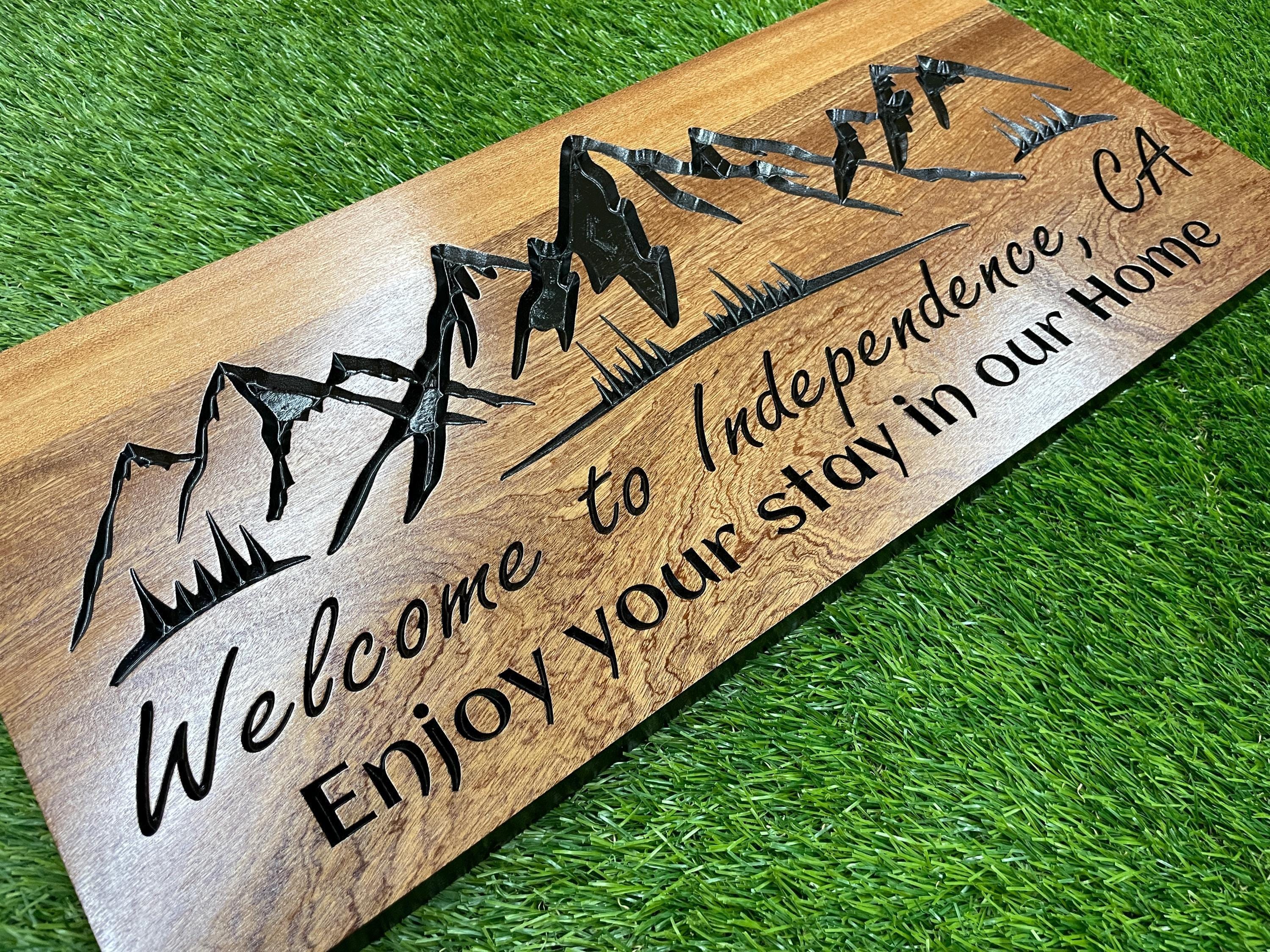 Custom Text Mountain Wall Art, Wood Carved Mountain Picture, Unique Anniversary or Wedding Gift, Family Name and Established Date Sign.