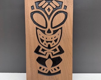 Tiki Mask Wall Art, Carved Wood Tiki Sign, Rustic Tiki Bar Decor, Hawaiian Polynesian Tribal Plaque, Gift for Guys, Outdoor Man Cave