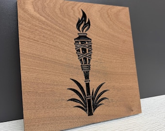Tiki Torch Wood Sign, Carved Tropical Beach Decor, Coastal Patio Sign, Pool Bar Wall Art, Luau Party Décor