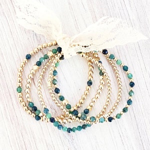 14k Gold gefüllte blaue Turmalin Perlen Armbänder, 2,5 mm 3 mm 4 mm 5 mm Perlen, Stretch Armband Stapel, Schichtung, Armband-Sets, Minimalist Boho
