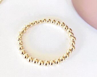 6mm 14k Gold Filled Beaded Stretch Bracelet, Minimalist Boho Bracelet, Classic Trendy Gold Fill Bracelet For Birthday or Anniversary Gift