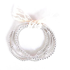 Sterling Silver Bracelet Set, 2.5, 3mm, 4mm Silver Ball Beads, Stretch Bracelet Stack, Bracelet Set, Trendy, Minimalist, Boho bracelets