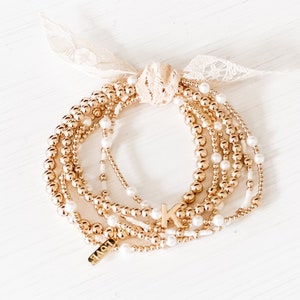 Bracelets de perles d'eau douce remplies d'or 14 carats, Bracelets extensibles de perles de 2,5 mm 3 mm 4 mm 5 mm, empiler, superposition, ensembles de bracelets pour la fête des Mères image 3