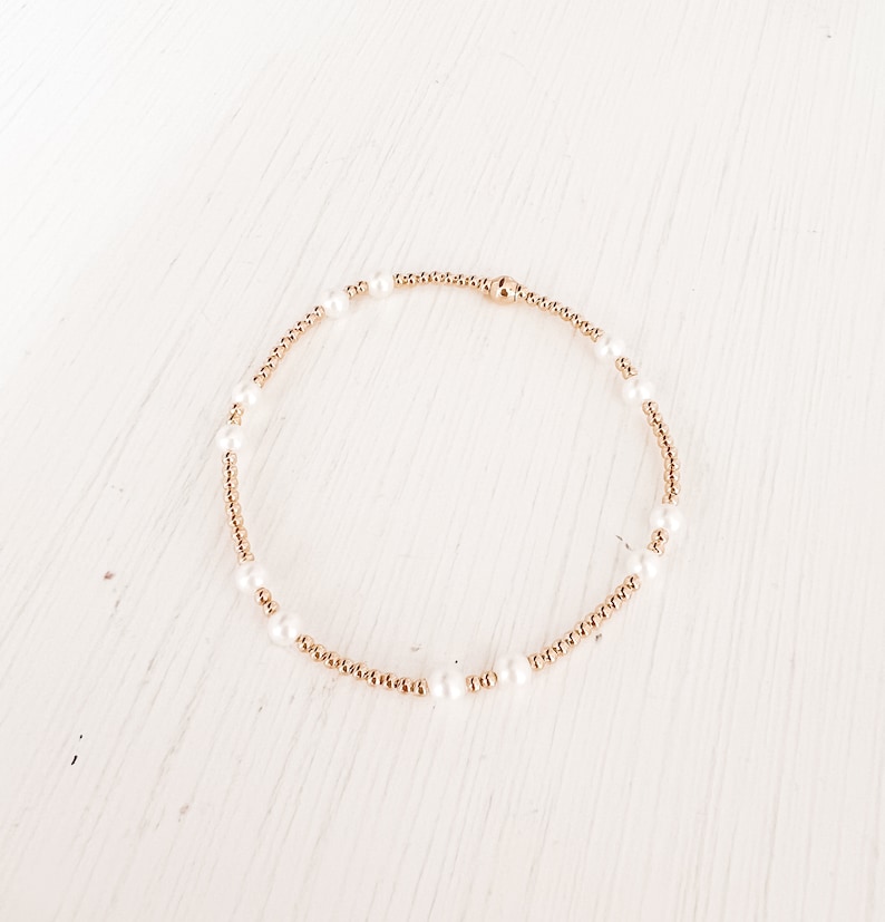 14k Gold Filled Fresh Water Pearl Beaded Bracelets, 2.5mm 3mm 4mm 5mm Beads Stretch Bracelet, Stack, Layering, Mothers Day Bracelet Sets 2mm Pearl/gold (A)
