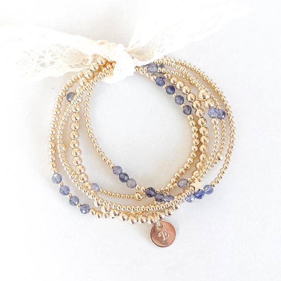 14k Gold Filled Iolite Beaded Bracelets, 2mm 2.5mm 3mm 4mm 5mm Beads, Stretch Bracelets, Minimalist bracelet Stack, Boho trendy bracelet