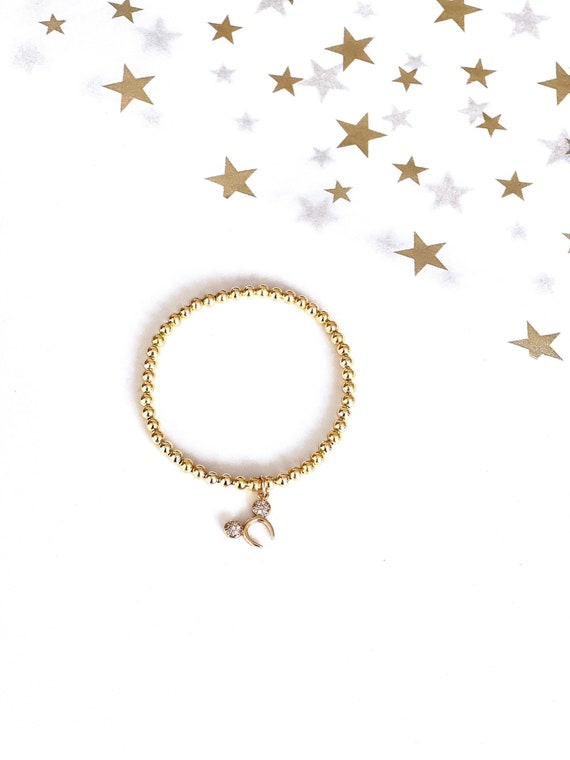 18k Gold Filled Mickey Mouse Disney Charm Bracelet 4mm Stretch Minnie Bracelet , Sterling Silver Pave CZ Mickey Headband bracelet Gifts