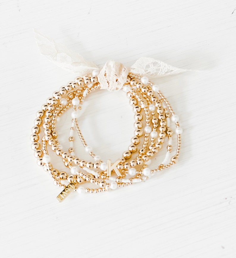 Bracelets de perles d'eau douce remplies d'or 14 carats, Bracelets extensibles de perles de 2,5 mm 3 mm 4 mm 5 mm, empiler, superposition, ensembles de bracelets pour la fête des Mères image 2