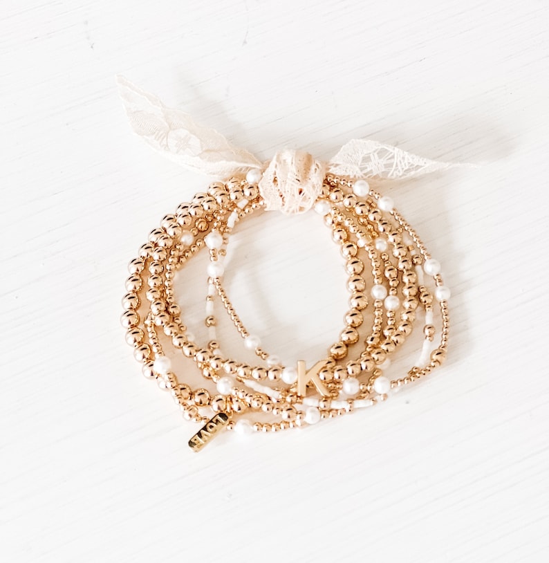 14k Gold Filled Fresh Water Pearl Beaded Bracelets, 2.5mm 3mm 4mm 5mm Beads Stretch Bracelet, Stack, Layering, Mothers Day Bracelet Sets image 3