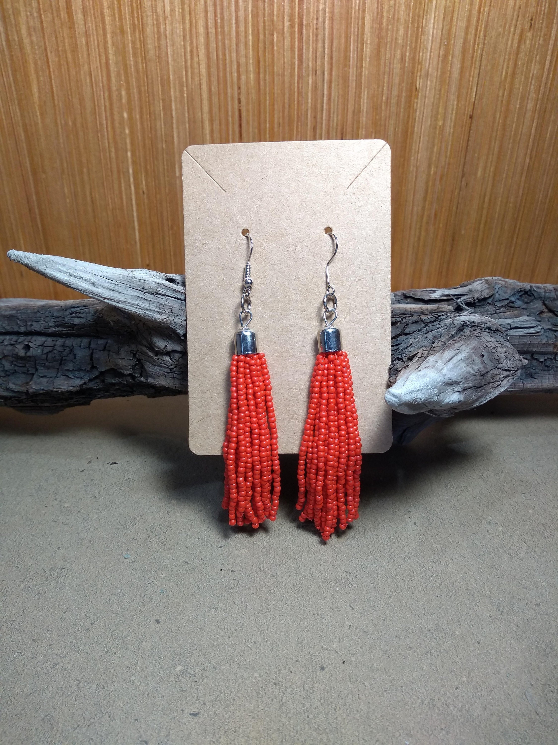 Red Tassel Seed Bead Dangle Earrings Approx. 3 Inches Etsy UK