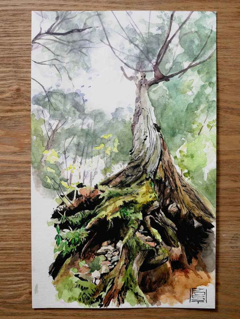 Tree in Japan watercolor fine art print limited edition Œuvre originale