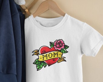 Toddler Mother's Day Shirt - Vintage Style Tattoo "Mom" Heart - Gender Neutral 2T-4T