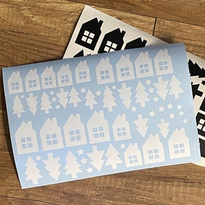 Sticker - Aufkleber - Häuser / Bäume und Sterne -  DIN A4 Format - 3 verschiedene Größen - Weihnachtsdeko