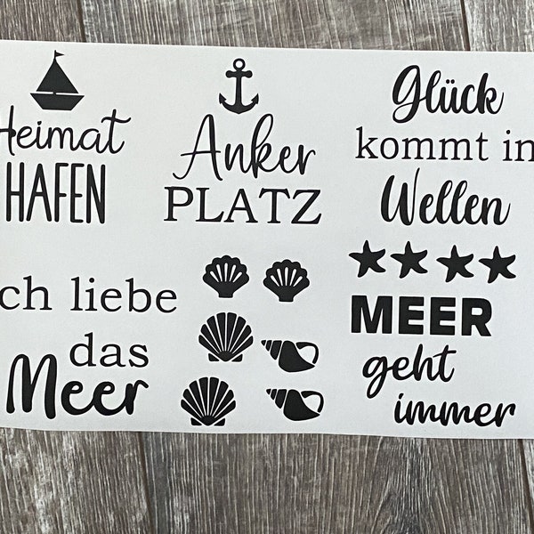 Sticker - Aufkleber - Maritim - Heimathafen - Ankerplatz - Meer - Muscheln - Stickerbogen Format DIN A4