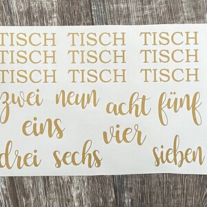 Tischnummern - Aufkleber - 1 bis 9 und 10 - 16 -  Tisch Nummern - Sticker  - Format DIN A4 - Stickerbogen - geschriebene Zahlen