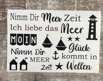 MARITIM - Sticker - Stickerbogen - Aufkleber - Leuchtturm - Strandhaus - Schiff - Boot - Glück - Moin - Seestern - Format DIN A4