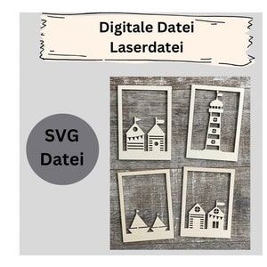 File laser - SVG - immagini marittime - case sulla spiaggia del faro - lanterna - download - file n