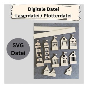 File laser SVG - faro marittimo case sulla spiaggia per blocchi e ghirlande marittime - Scarica file n. 132