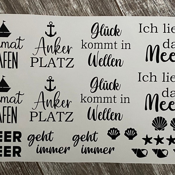 Stickerbogen - Maritime Motive - Ankerplatz -Heimathafen - Format DIN A4 - Meer - Glück