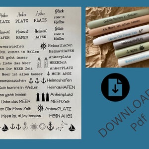 PDF - Modello - DOWNLOAD - Candela tatuaggio con motivi marittimi e scritte in nero
