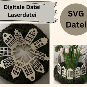 Archivo láser - archivo - casas de canal / casas de canal / casas a dos aguas como tapones - tapones de flores - archivo SVG - archivo no.
