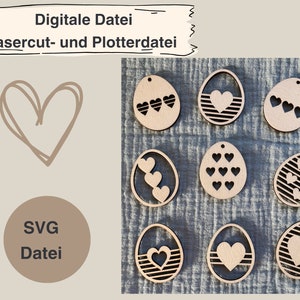 Archivo digital - huevos - Huevos de Pascua con corazones - archivo láser - corte láser - SVG - archivo 107