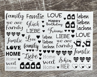 Sticker - Aufkleber - Familie - family - home - Liebe - Schön hier - Herzen - Format DIN A4