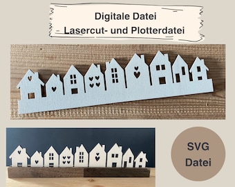 Digital file - block decoration - row of houses - blocks - laser - laser cut - houses - plotter file - papercut - SVG file - file 102