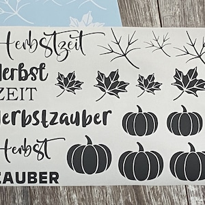 Herbst - Sticker - Aufkleber - Herbstzeit - Herbstzauber - Format DIN A4 - Kürbisse - Äste - Laub - Schriftzüge