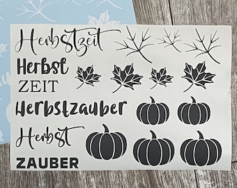 Herbst - Sticker - Aufkleber - Herbstzeit - Herbstzauber - Format DIN A4 - Kürbisse - Äste - Laub - Schriftzüge