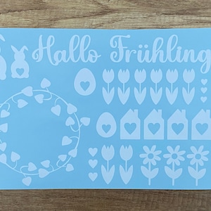 Sticker - Stickerbogen - Aufkleber - DIN A4 Format - Kranz - Frühling - Osterhase - Häuschen - Häuser - Tulpen - Blumen - Herzen