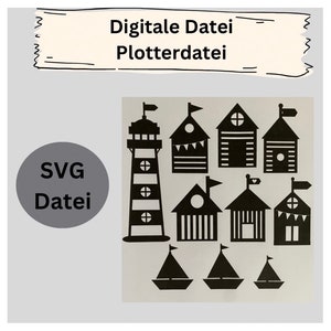 File plotter - file laser - motivi marittimi - faro - case sulla spiaggia - navi - file SVG - download - file n