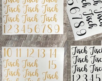 Stickerbogen - Tischnummern - Tisch Nummern - Sticker - Aufkleber - 1 bis 9 & 10 - 15 -Format DIN A4 - Hochzeit - Geburtstag - Tischdeko