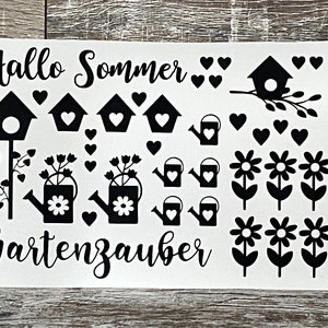 Stickerbogen - Hallo Sommer - Gartenzauber - Blumen - Format DIN A4 - Gießkannen - Vogelhäuser