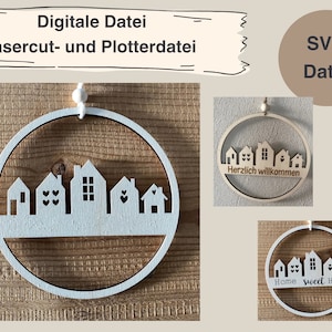 File digitale - ghirlanda - casa - case - cottage - file laser - taglio laser - SVG - ghirlanda per porta - n. file 101