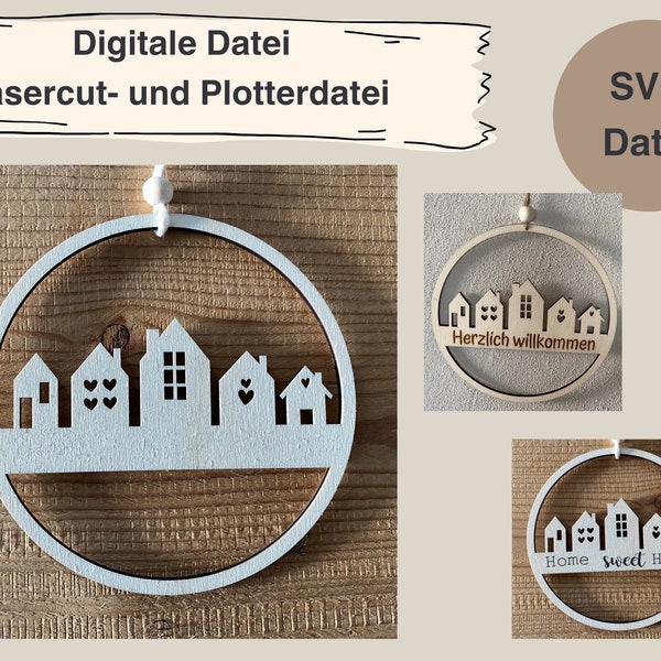 Digitale Datei - Kranz - Haus - Häuser - Häuschen - Laserdatei - Lasercut - SVG - Türkranz - Datei Nr. 101